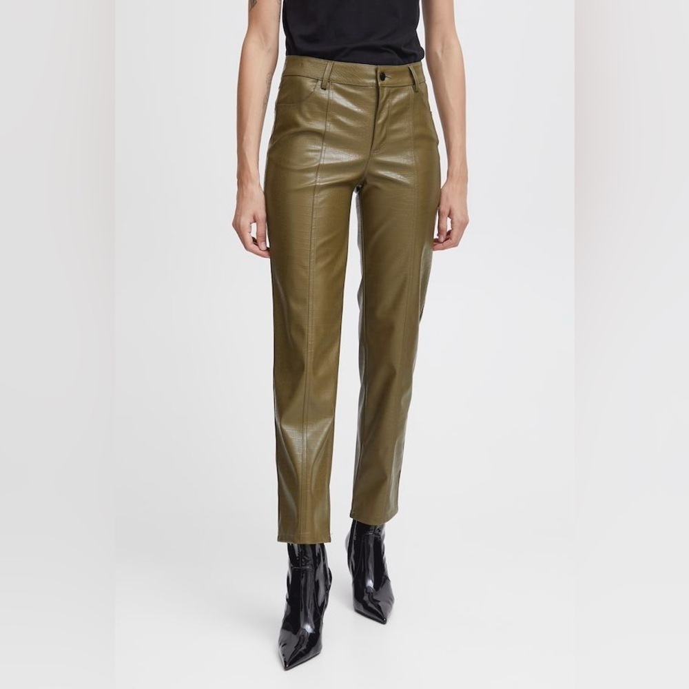 Halogen Faux Leather High Rise Olive Green Pants